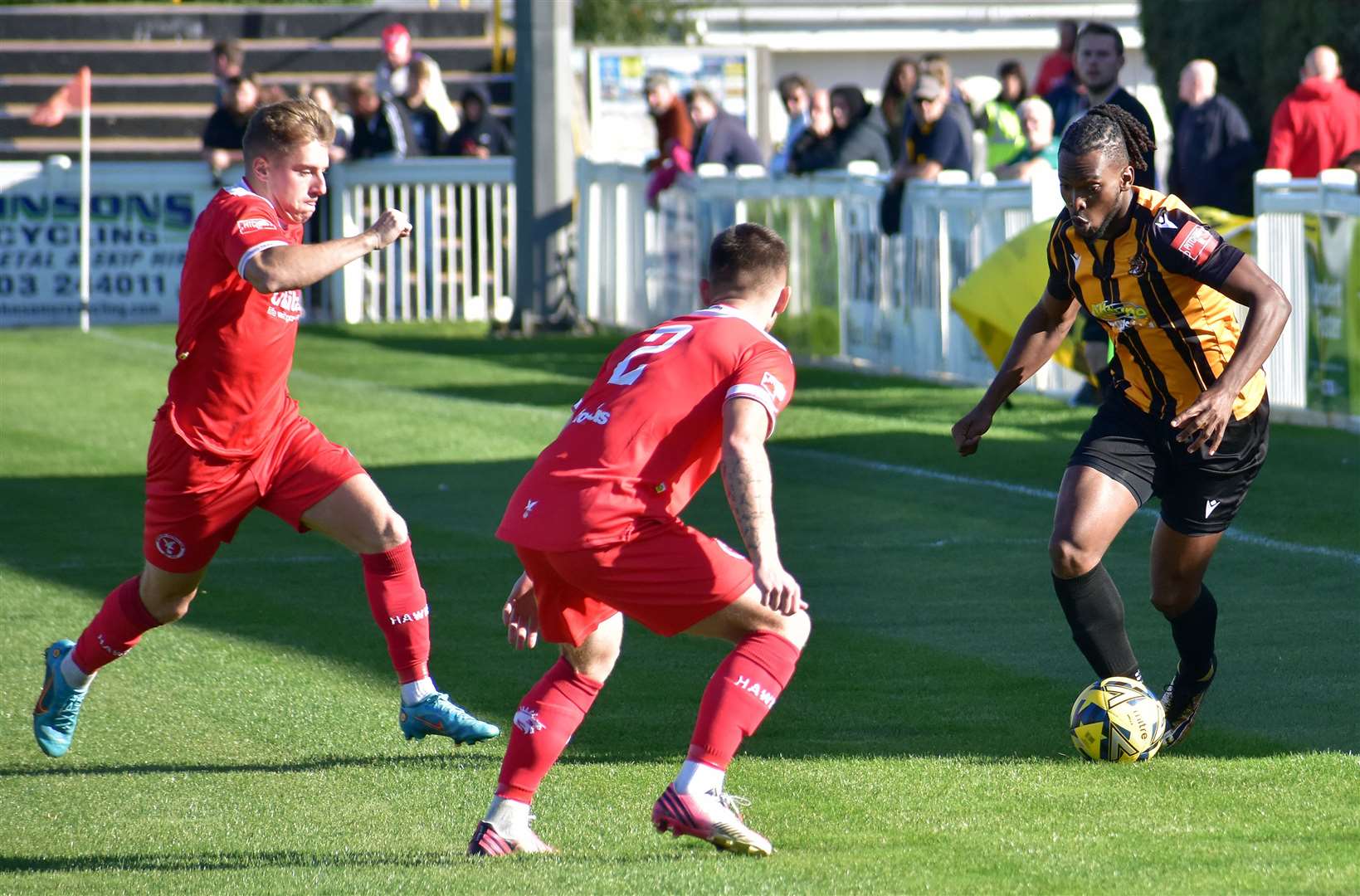 Folkestone's Ibrahim Olutade on the charge against Whitehawk on Saturday. Picture: Randolph File