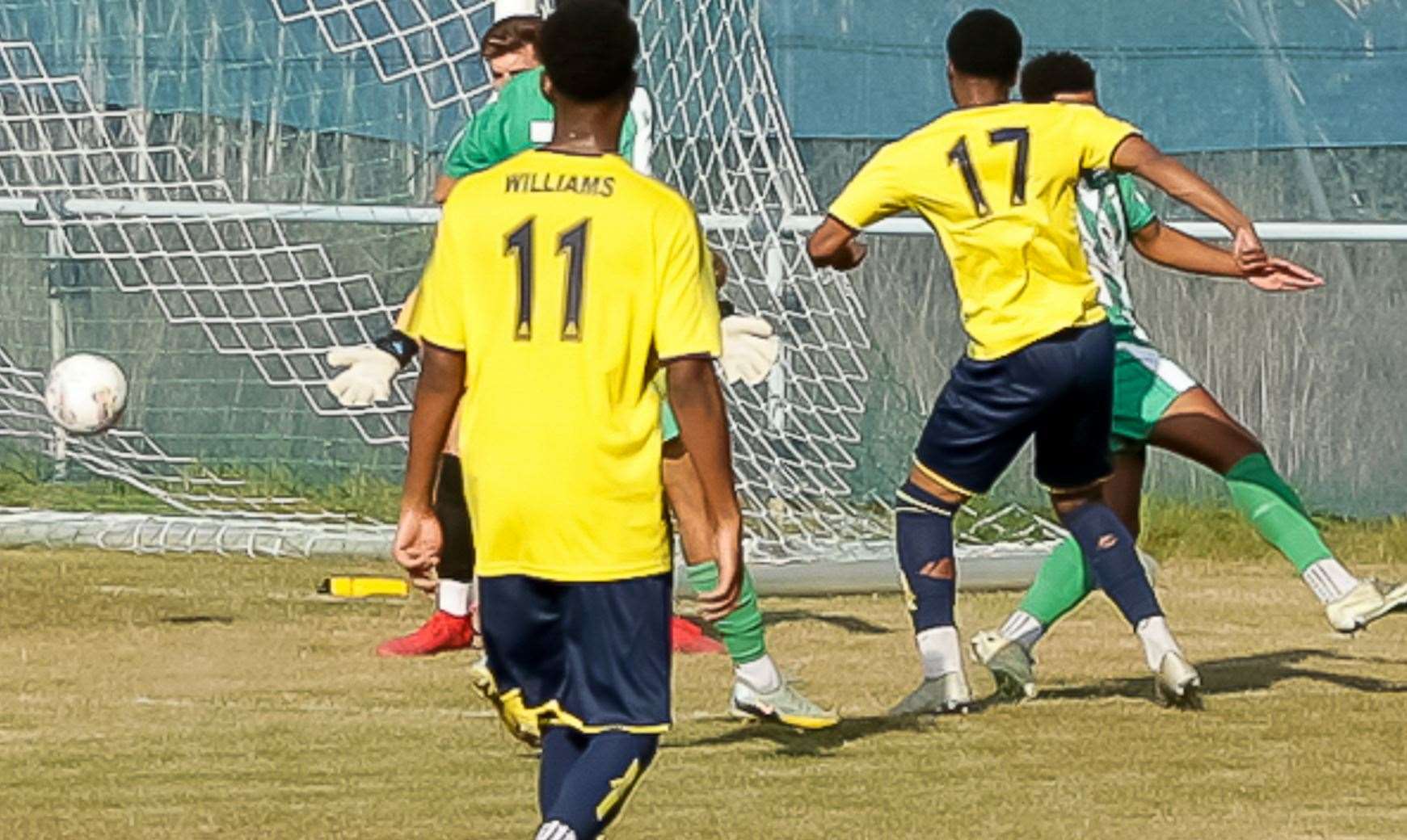 Rodney Eruotor scores Whitstable's second from a tight angle in their 3-0 weekend win at Sutton Athletic. Picture: Les Biggs