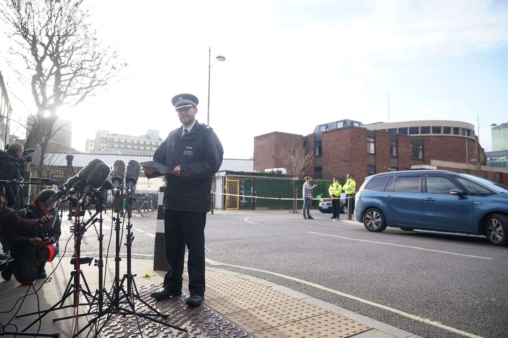 Metropolitan Police Superintendent Jack Rowlands at the scene (Yui Mok/PA)