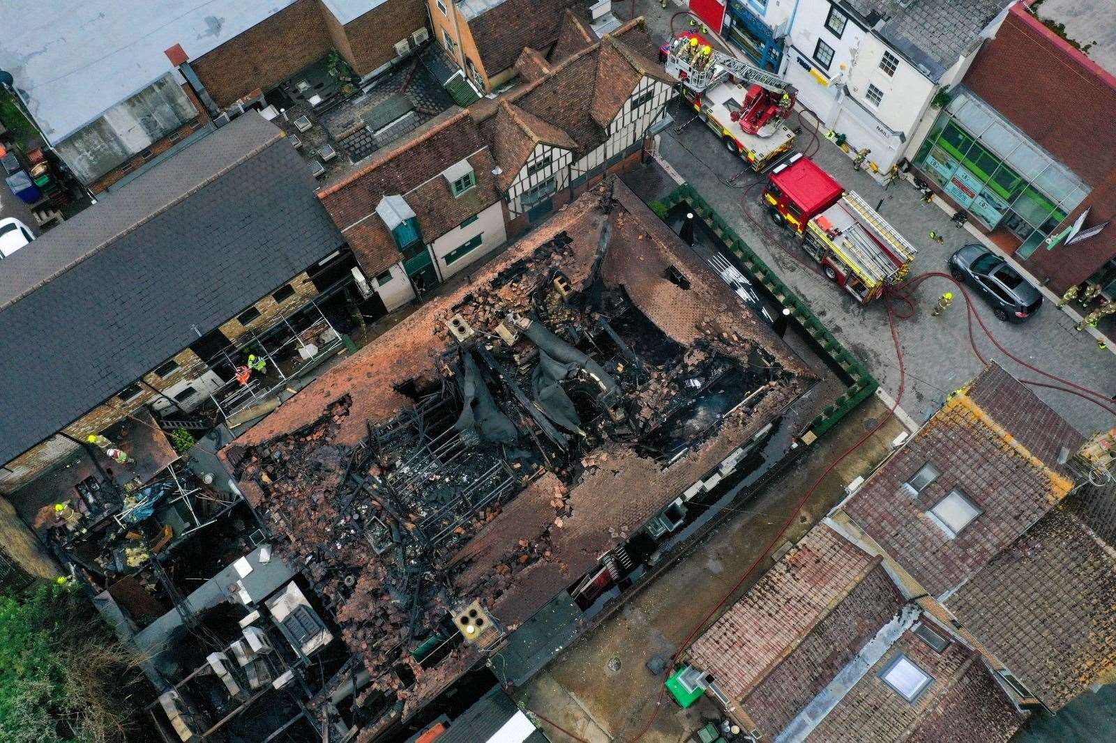 A drone image shows the extent of the fire damage. Picture: UKNIP