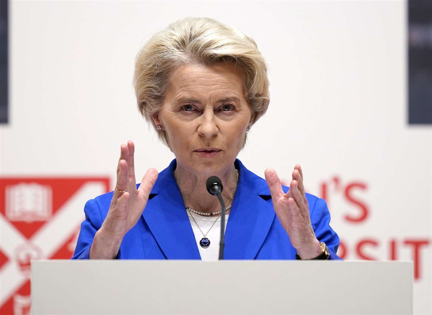 President of the European Commission Ursula von der Leyen addresses the conference (Niall Carson/PA)