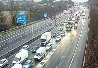 The crash has caused queues on the M25. Picture: Highways England