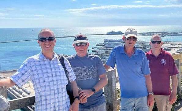 The walk from Dover to Deal was Chris' favourite due to the "spectacular views" over Dover Harbour. The four that completed all the walks were, from left to right, Andy James, Keith Benham, Chris Strachan and Nick France