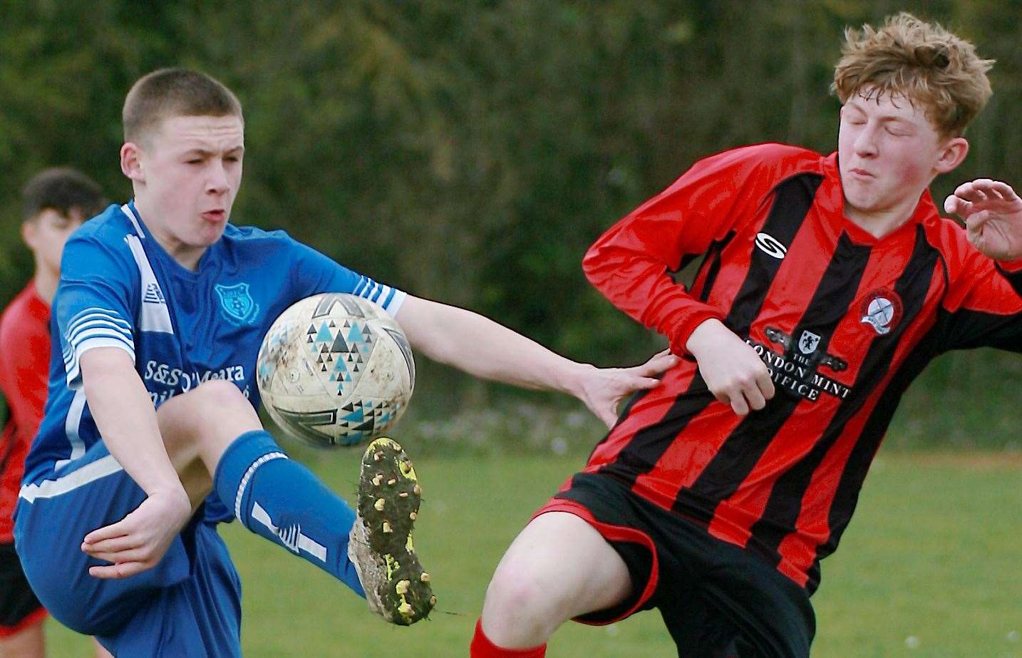 Meopham Colts Red under-15s (red) challenge New Road under-15s Picture: Phil Lee FM31093393