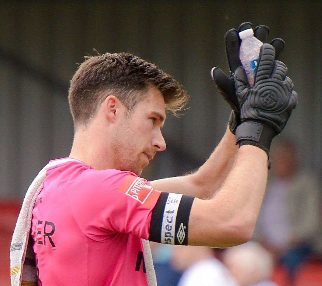 Dover goalkeeper Mitch Walker - his recurring knee injury is due to be assessed after he missed their game against Cray Valley PM. Picture: Stuart Watson