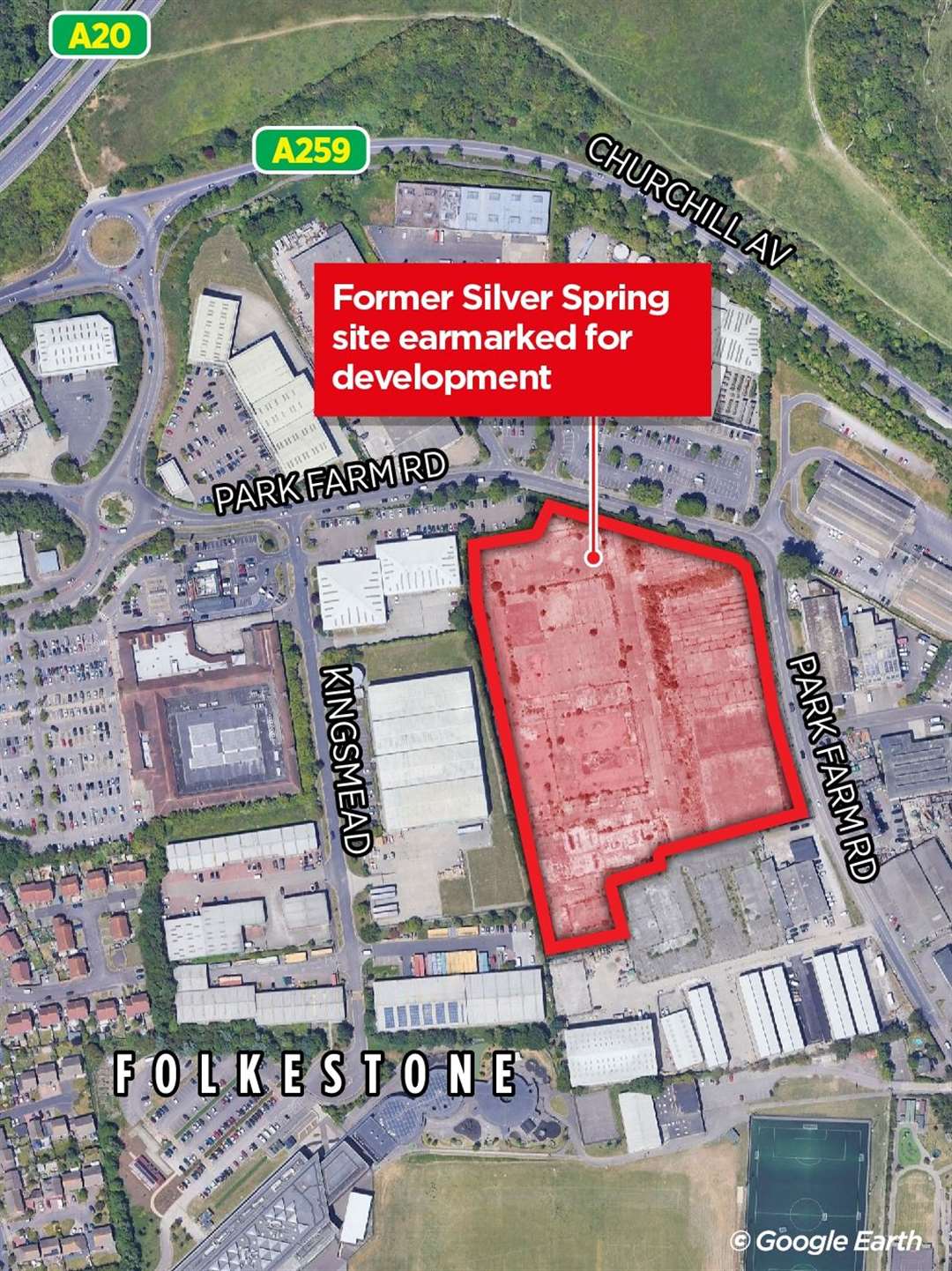 The former Silver Spring site sits on Park Farm Industrial Estate in Folkestone