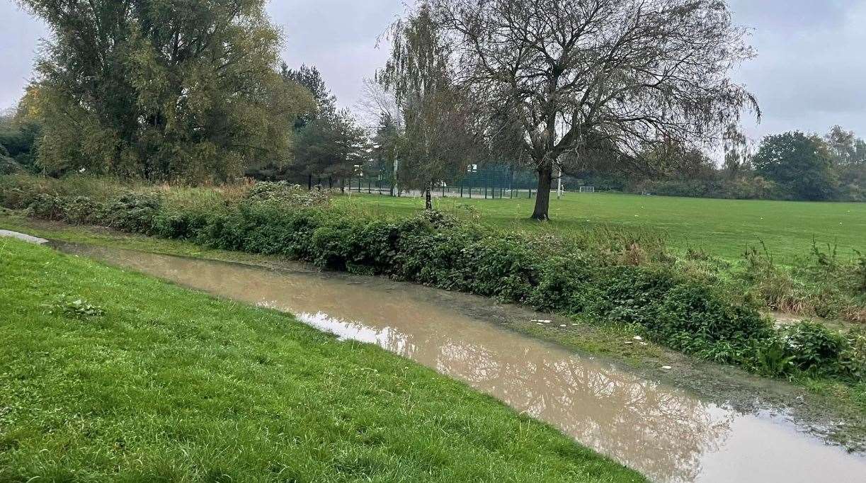 A path near Asda in Ashford was flooded this morning. Picture: David Sheppard