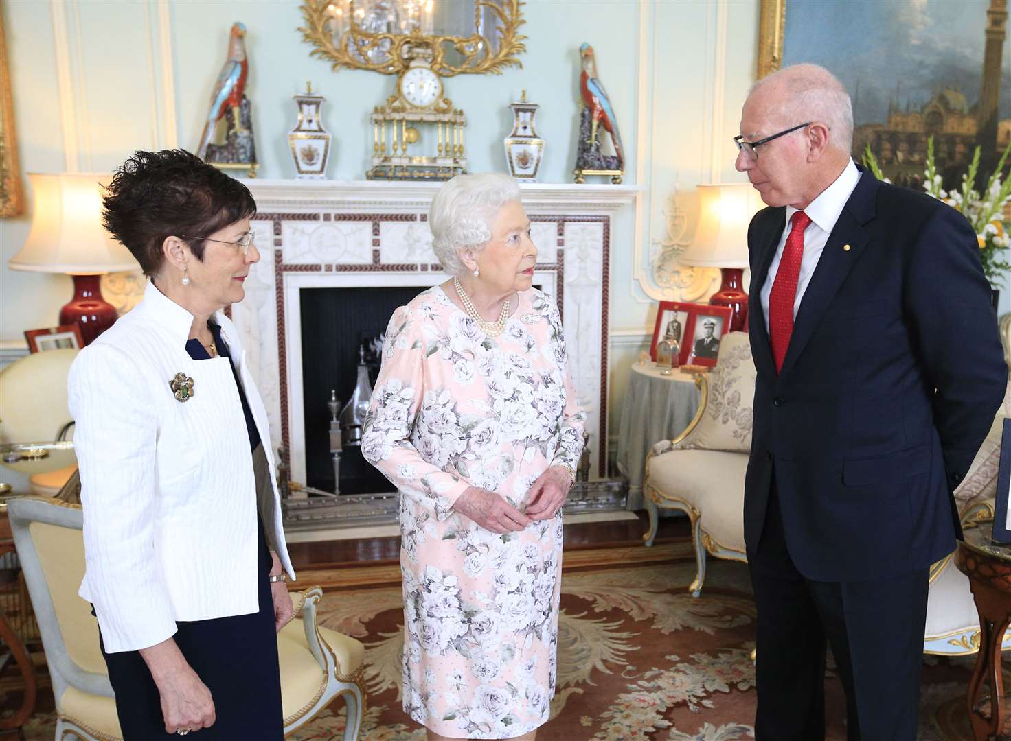 The late Queen receives David Hurley and his wife Linda at the start of a private audience at Buckingham Palace (Jonathan Brady/PA)