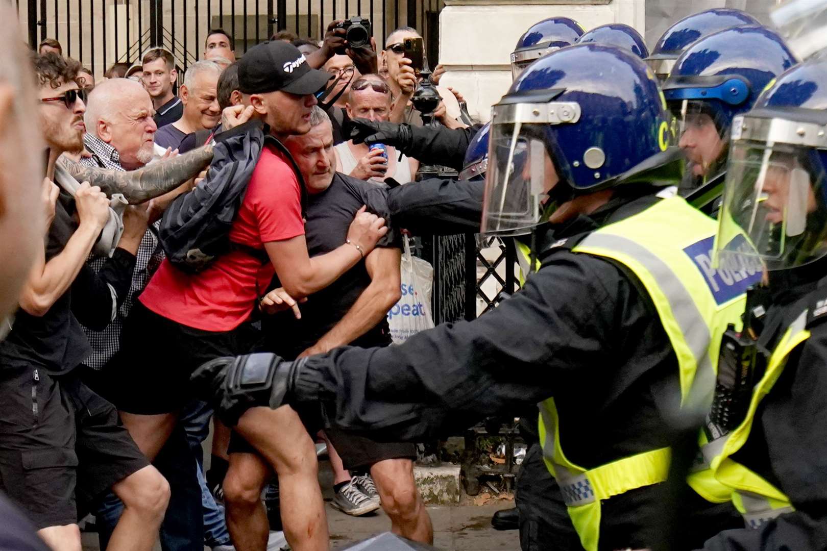 Police officers clashed with protesters during the ‘Enough is Enough’ protest in Whitehall (Jordan Pettit/PA)