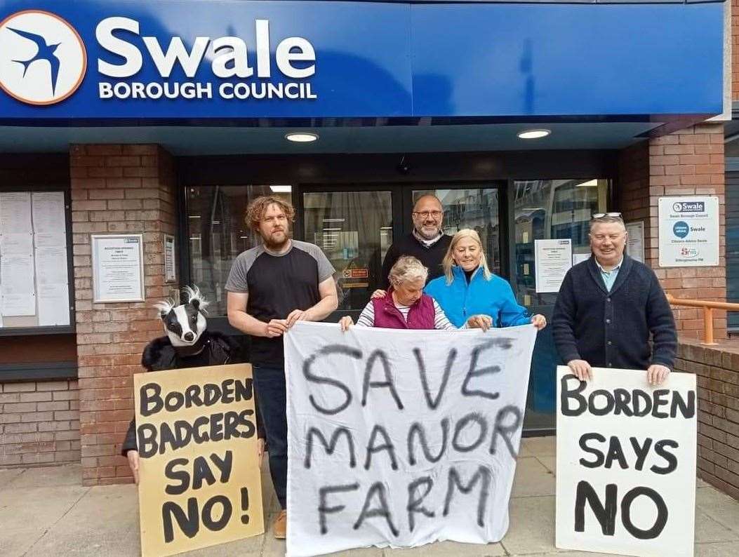Protesters from Borden Wildlife Group outside Swale House, demonstrating about plans for 50 homes in their village