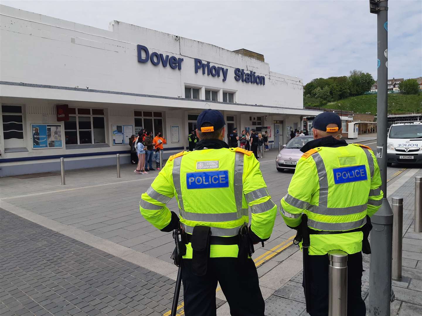 Officers were preparing at the train station ahead of the march