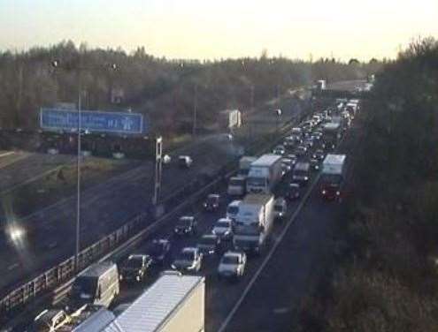 There are queues on the A2 following a crash near the junction for Ebbsfleet. Picture: National Highways