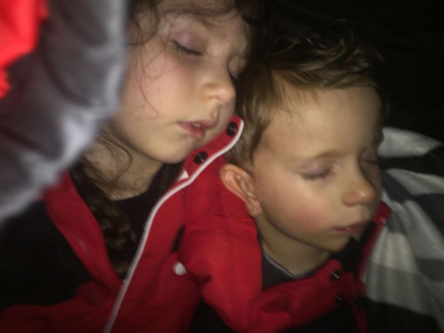 Theia, 5 and Bronson, 3, asleep and waiting to be rescued from Blue Bell Hill (6971021)