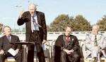 Roger Bannister makes his opening speech at the new athletics track in Maidstone