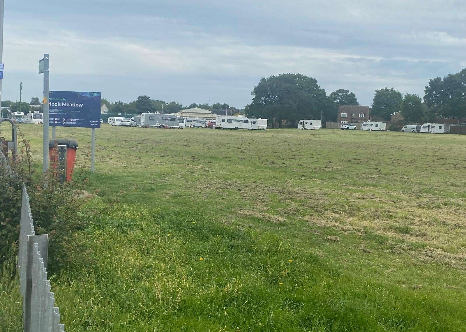 Up to 25 caravans have descended on Hook Meadow in Walderslade Road, Chatham