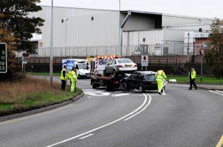 Collision between an Audi A4 and VW Golf on Brielle Way at the junction with West Street, Blue Town