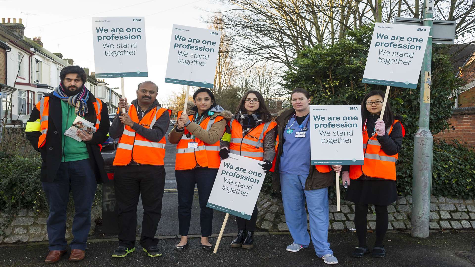 Junior doctors man the line just outside the site in Windmill Road, Gillingham