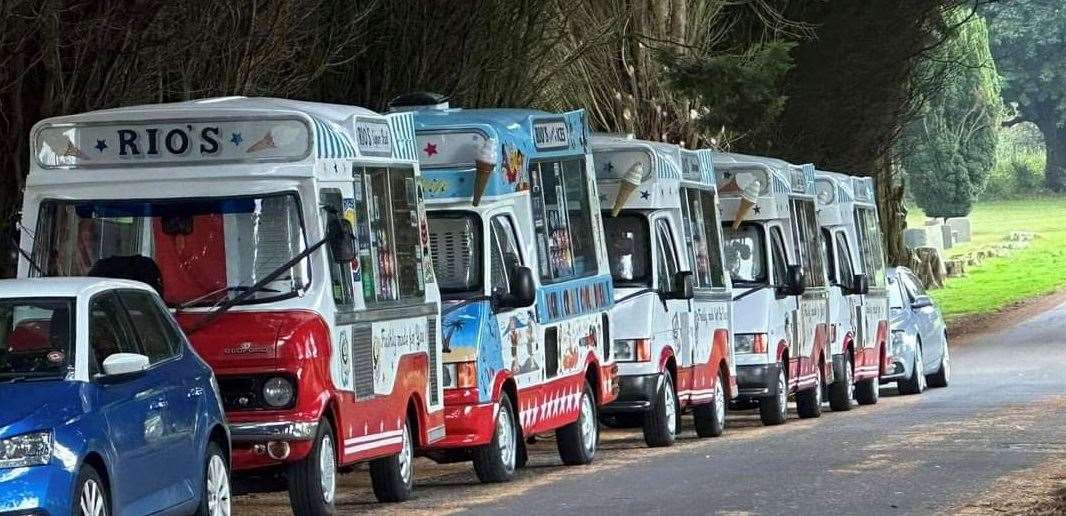 Ice cream vans lined Hawkinge Crematorium in memory of 'Rio'