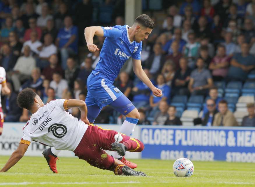 Conor Wilkinson was sent off for Gillingham Picture: Andy Jones