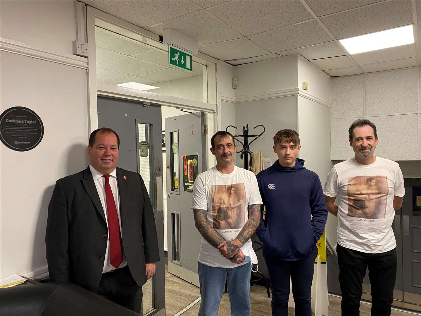 From left: MP Gerald Jones MP, and members of Mr Taylor’s family, Alun Taylor, Callum Morris and Nick Taylor (Handout/PA)