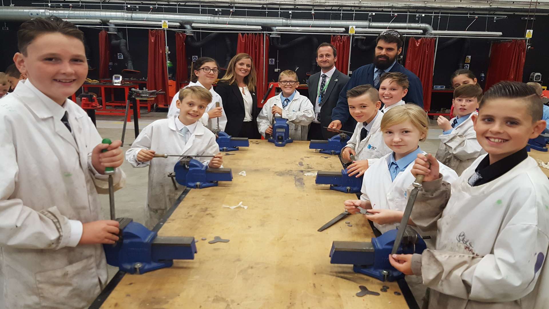 Year 7s make fidget spinners under the watchful eyes of head of college Carina Lindars; assistant head Neil Arnould; and Thomas Edmondson, design and engineering teacher