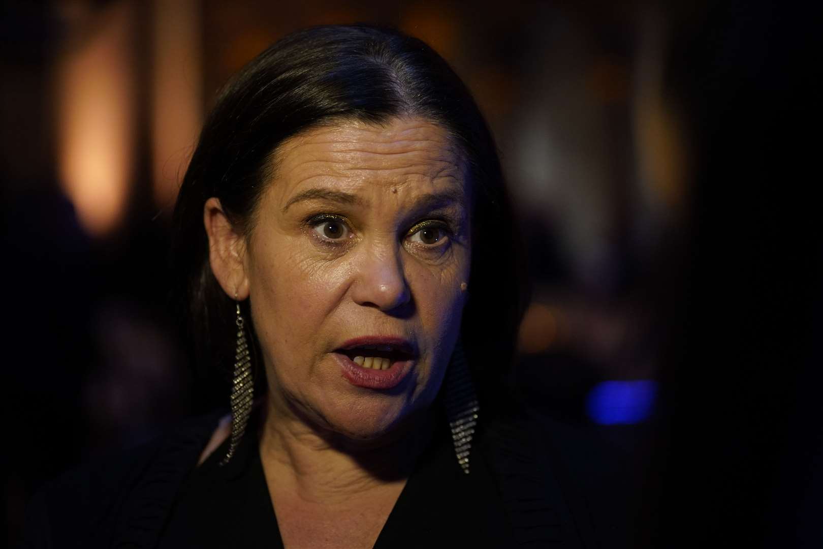 Sinn Fein Leader Mary Lou McDonald speaking to the media at the Ireland Funds 32nd National Gala during the Taoiseach’s visit to the US for St Patrick’s Day (Niall Carson/PA)