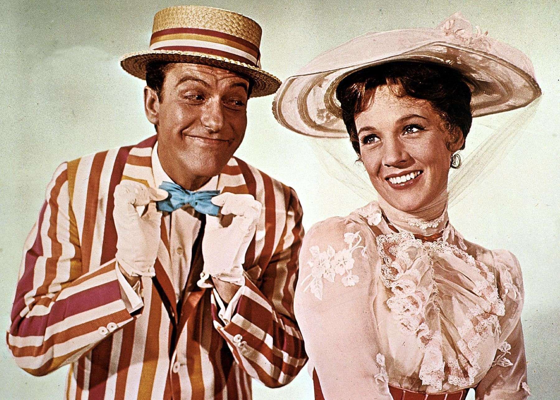 A scene from the Disney film Mary Poppins (1964) starring Dick Van Dyke (left) and Julie Andrews (United Archives/IFTN/PA)