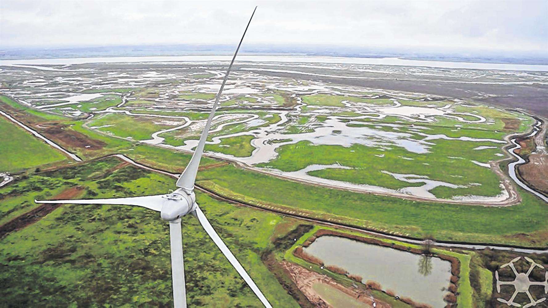 Completed wind turbines at HMP Standford Hill, Eastchurch Picture: John Mills