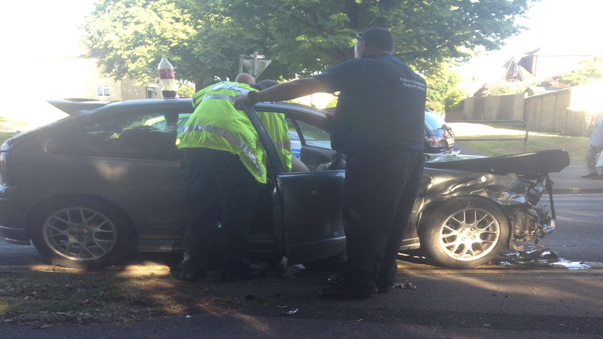 Emergency crews at the crash in Kennington. Picture: Paul Baxter