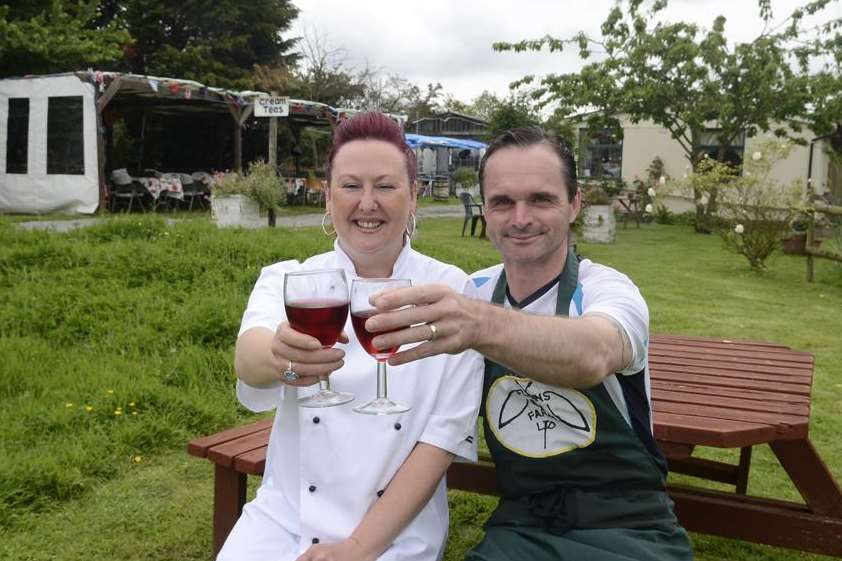 Sudi and Chris Austin toast the success of Flynn's Bee Farm