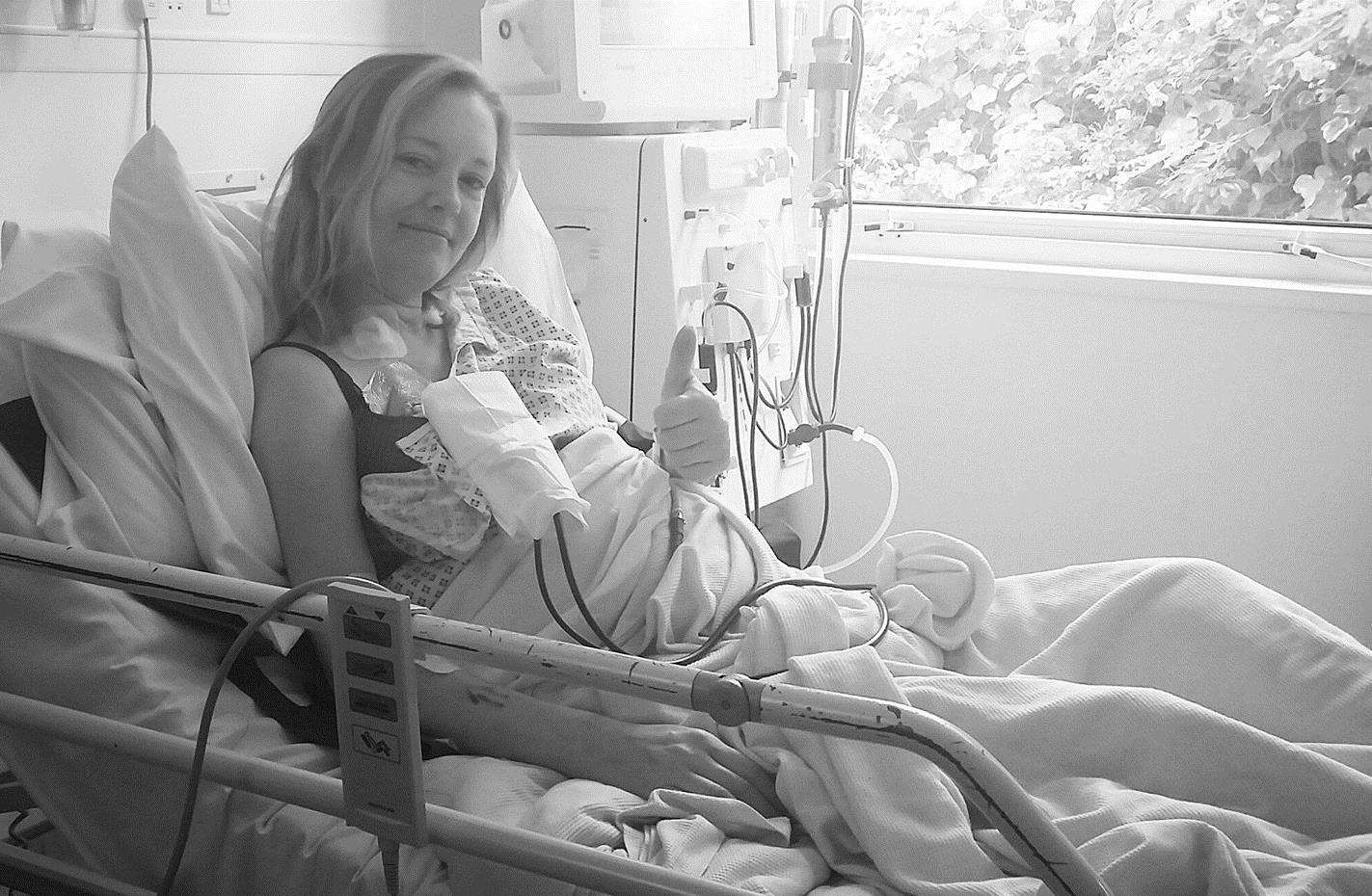 Jodie Christie on her first day on dialysis in June 2016