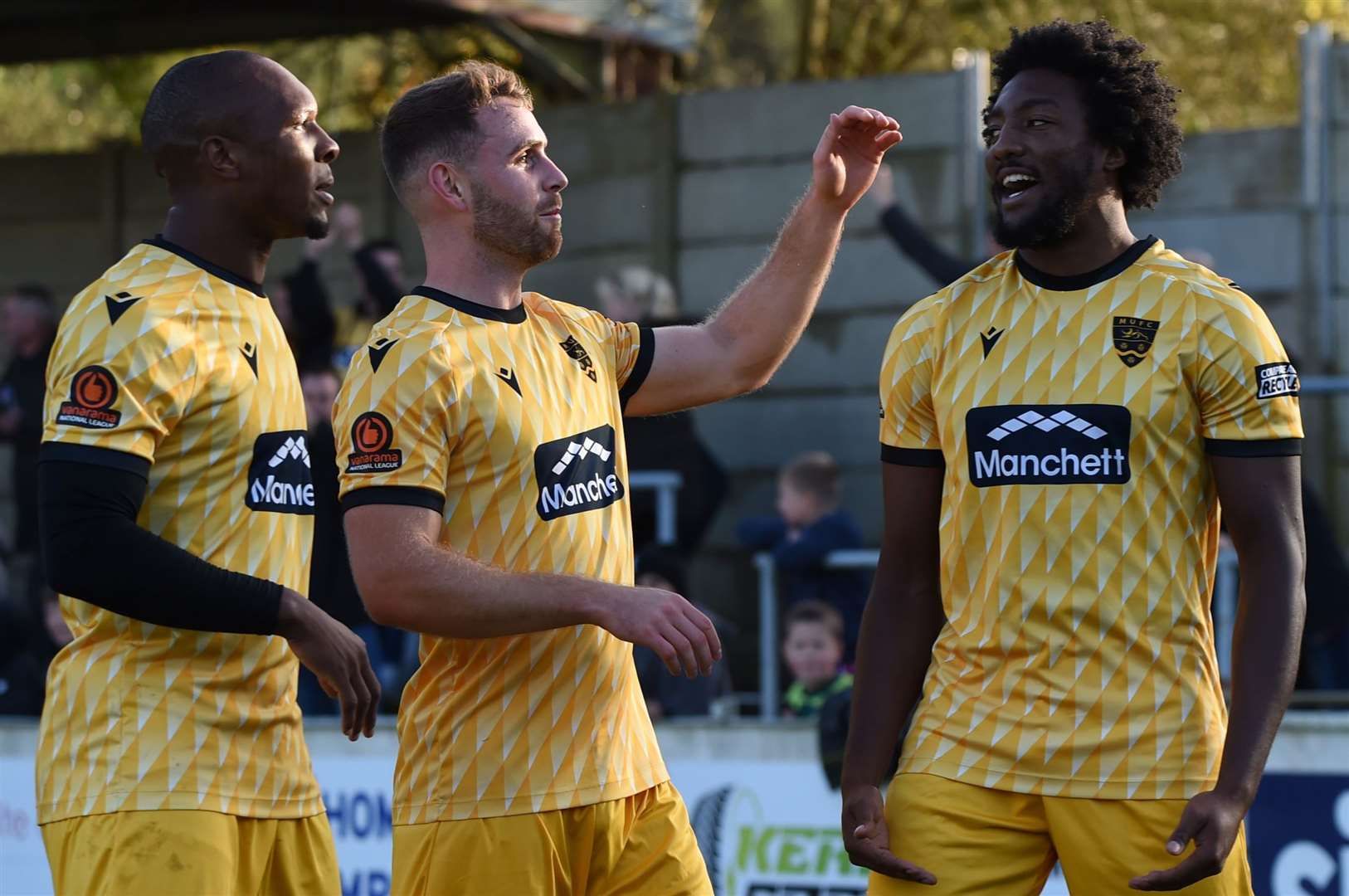 Maidstone’s Devonte Aransibia celebrates the opener at Chesham on Saturday. Picture: Steve Terrell