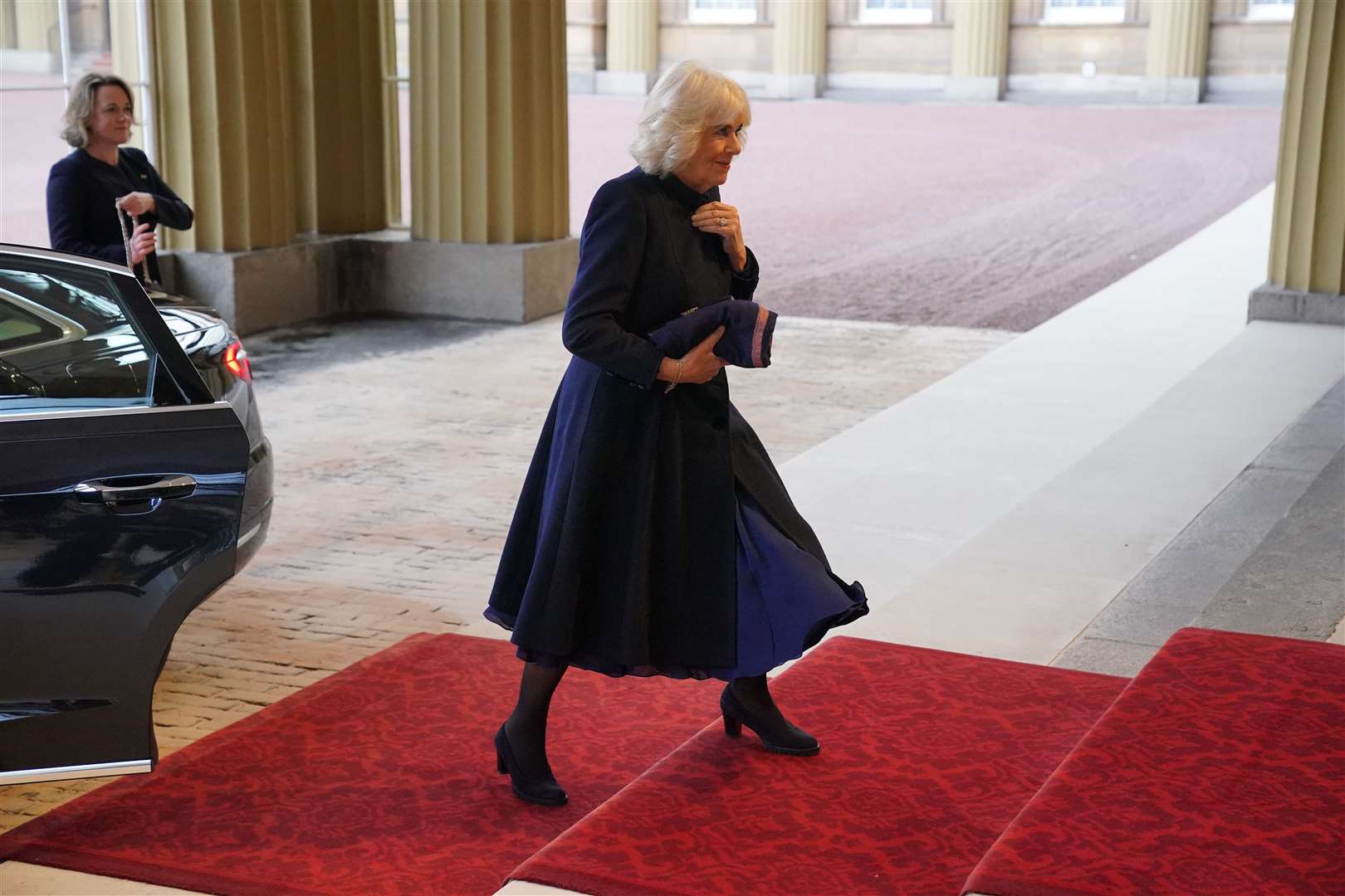 The Queen missed the outdoor ceremonial welcome but waited for the Emir of Qatar and his wife inside Buckingham Palace (Jonathan Brady/PA)