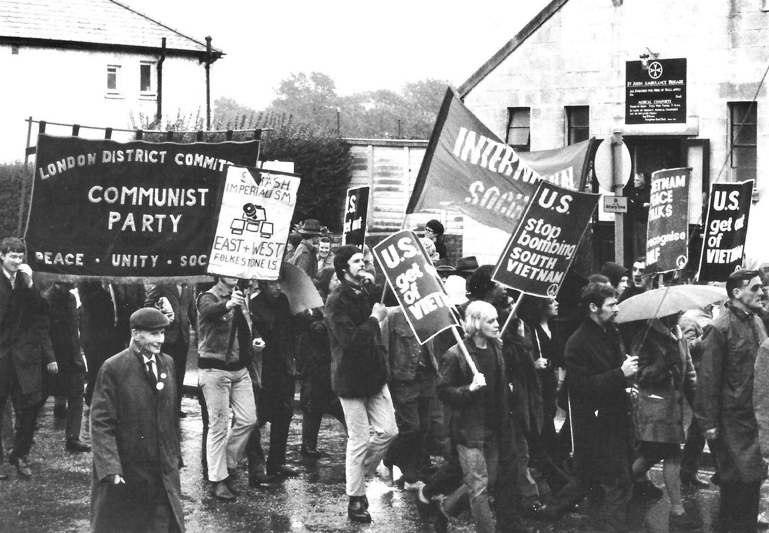 Protestors marching along Mill Hill, Deal