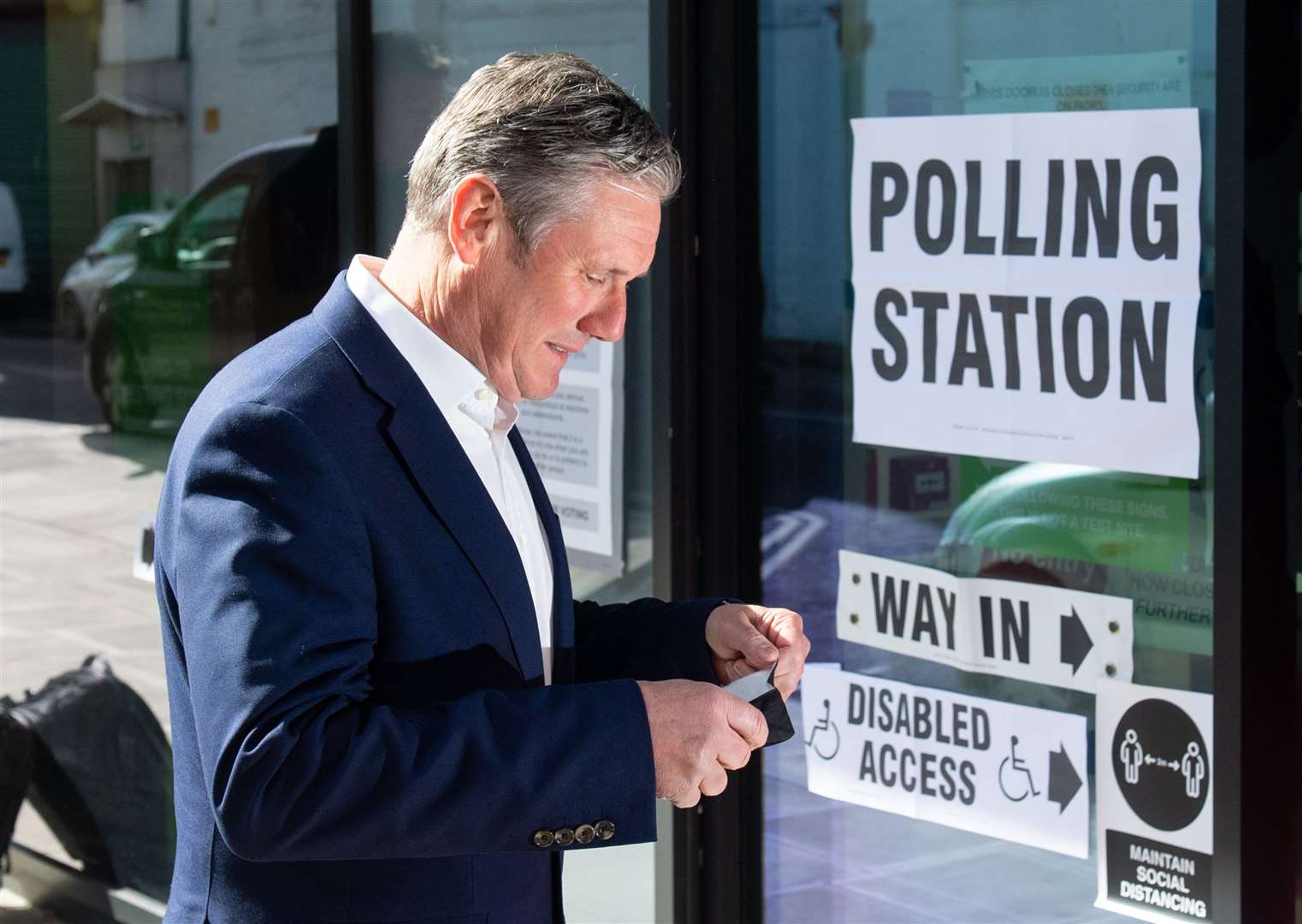 Labour leader Sir Keir Starmer arrives at Greenwood Centre polling station at St Albans Church in north London (Dominic Lipinski/PA)