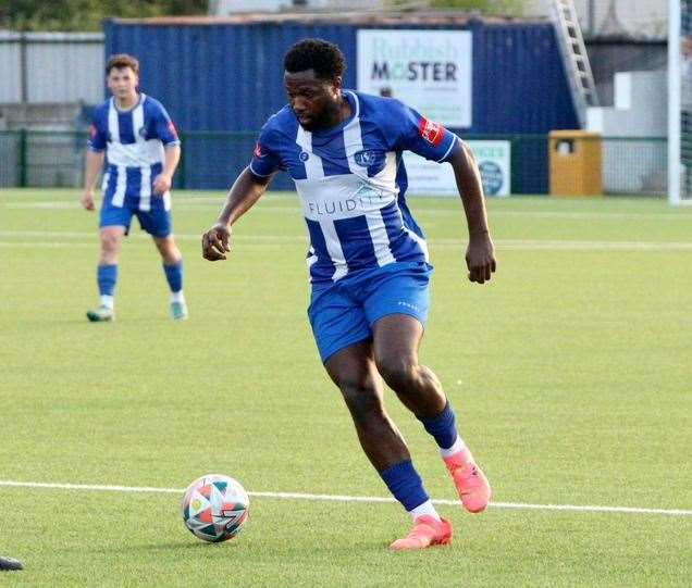 Midfielder Mo Kamara - scored during a man-of-the-match performance in Herne Bay’s weekend 3-2 win at Littlehampton. Picture: James Aylward