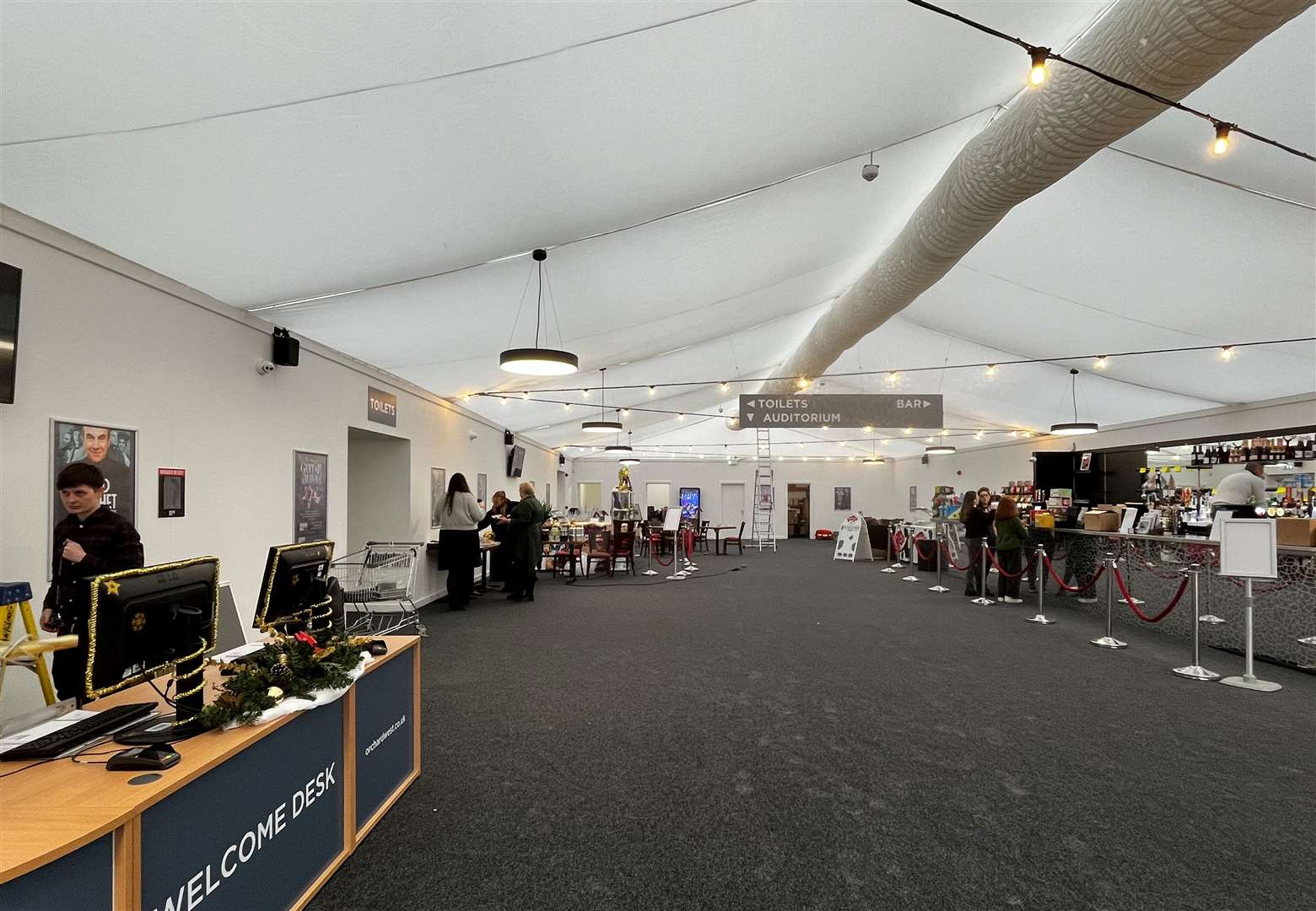 Inside the new temporary Orchard West theatre, in Dartford