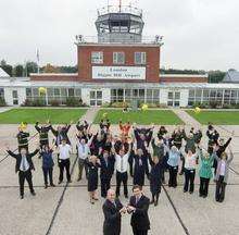 Staff at Biggin Hill celebrate winning the Best Business Aviation Airport award