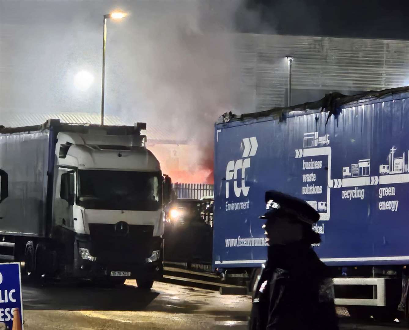 The blaze at the waste centre on Cobbs Wood Industrial Estate, Ashford, is believed to have started at about 9.15pm. Picture: Elliott Pauley