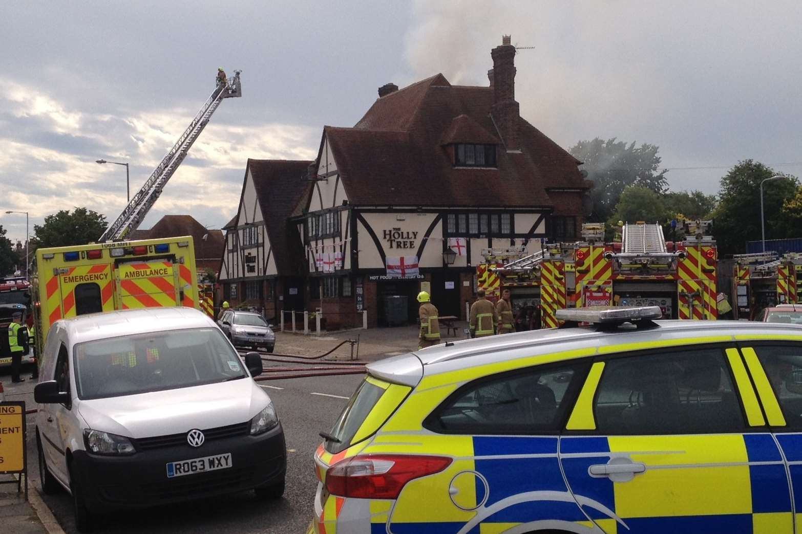 A height vehicle is used to tackle the blaze from above