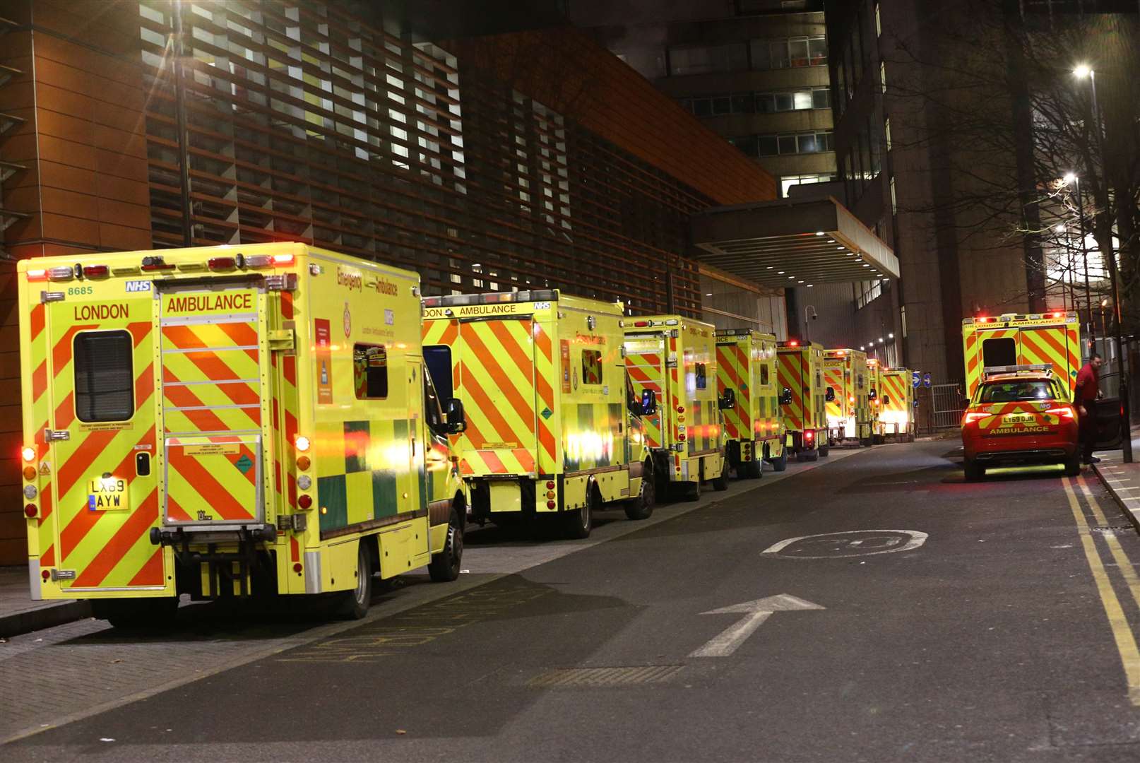 Ambulances also queued outside the Royal London Hospital, in London (Yui Mok/PA)