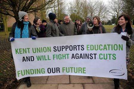 Kent University students hold a demo and short march around campus ahead of Thursday's tution fee debate and parliamentary vote.