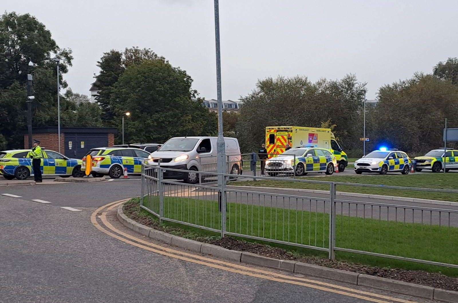 A large emergency response in Kingsmead Road, Canterbury on Monday after a woman went into labour and gave birth at the side of the road