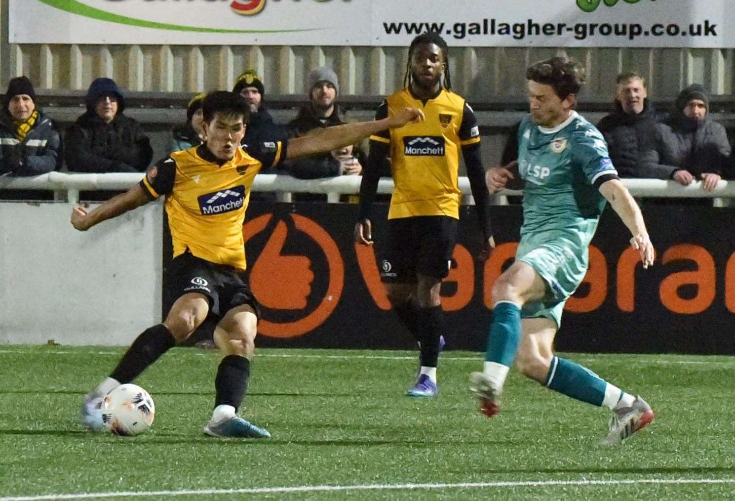 Bivesh Gurung on the ball for Maidstone during their 3-2 defeat by Bromley. Picture: Steve Terrell
