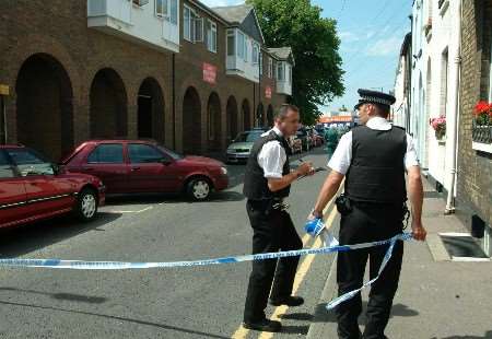 Police at the scene of the incident in Park Street, Deal. Picture: TERRY SCOTT