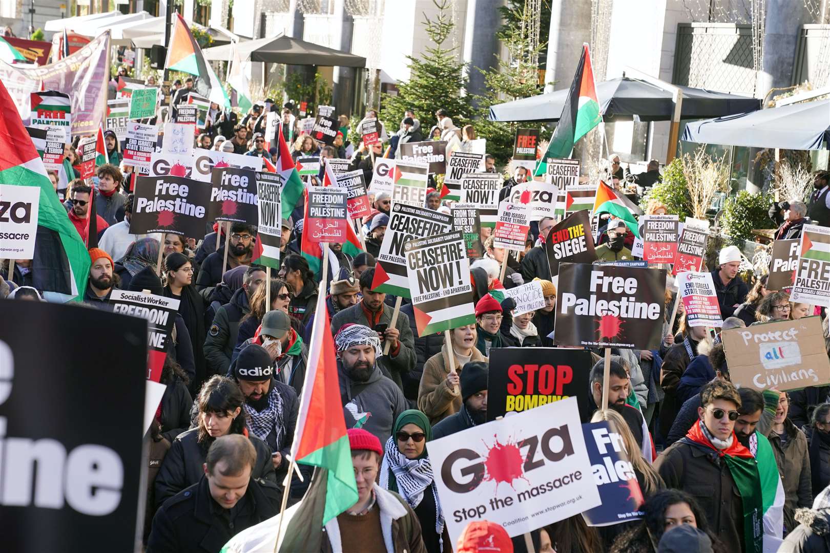 People take part in the National March for Palestine, organised by the Palestine Solidarity Campaign, in central London on Saturday (Lucy North/PA)