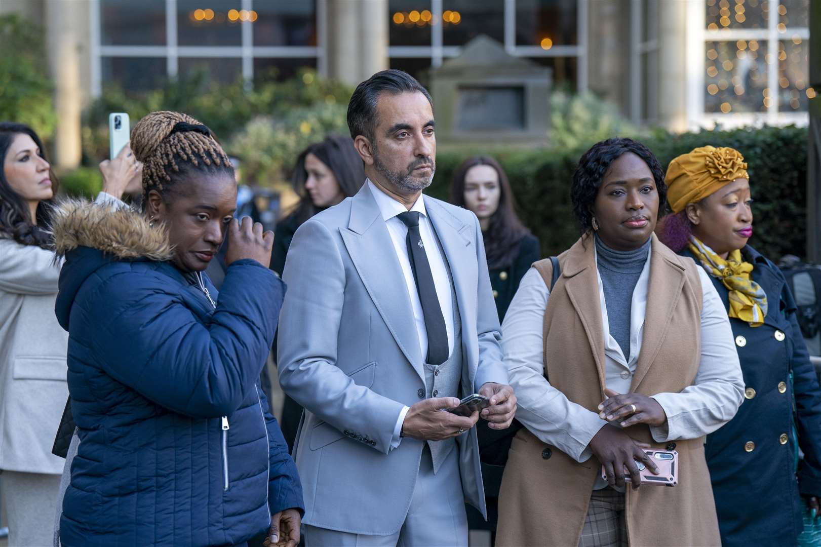 Sheku Bayoh’s sisters Adama Jalloh, left, Kadi Johnson, centre, and Kosna Bayoh arriving for a previous hearing in the case (PA)