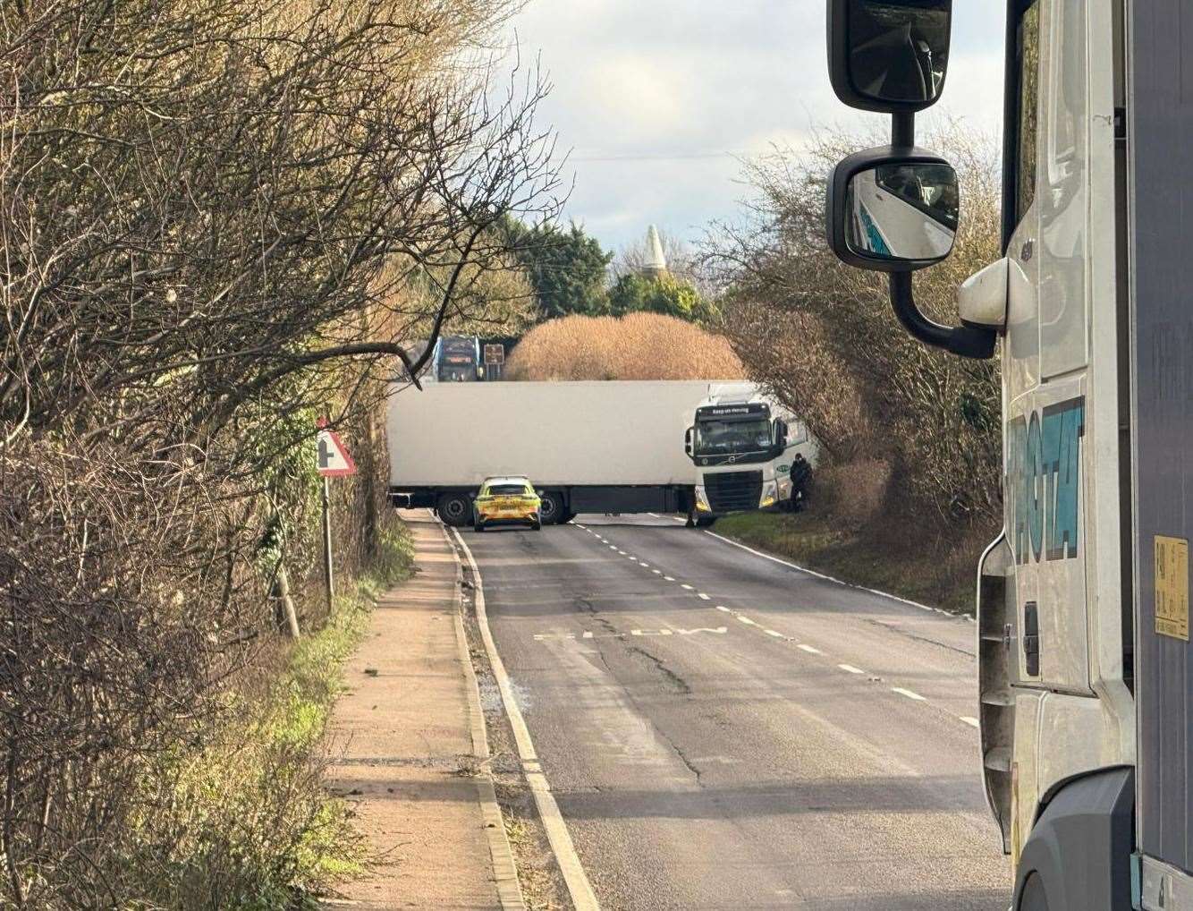 The jackknifed lorry is blocking the A2 near Teynham. Picture: Ella Crunden