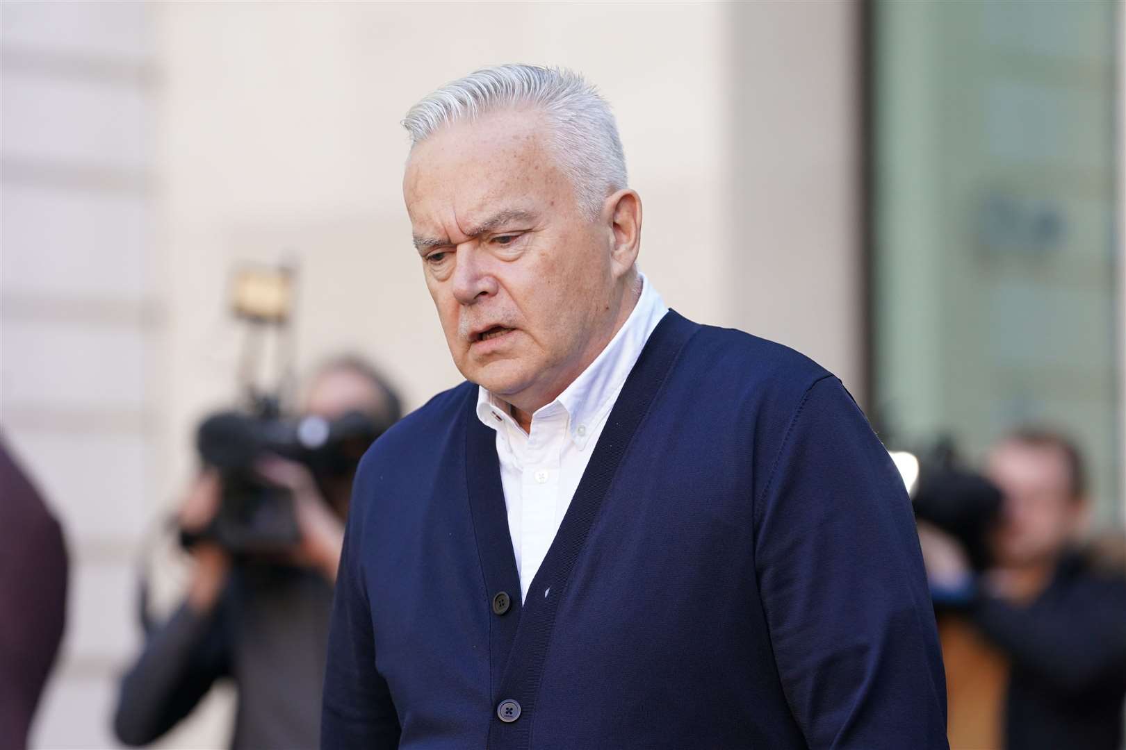 Former BBC broadcaster Huw Edwards leaving Westminster Magistrates’ Court (Lucy North/PA)