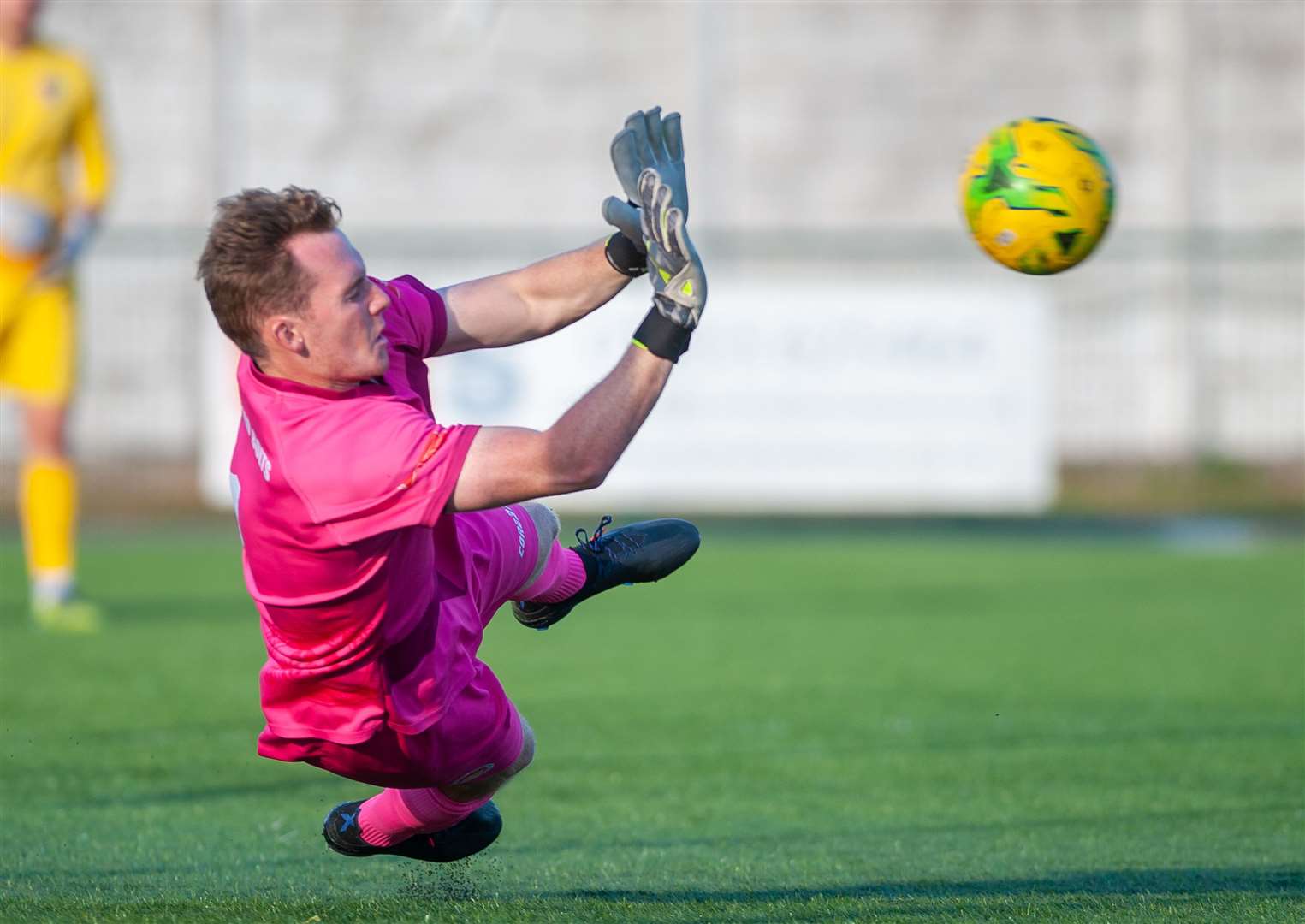 Tyler McCarthy's decisive penalty save in the shoot-out against Chalfont St Peter Picture: Ian Scammell